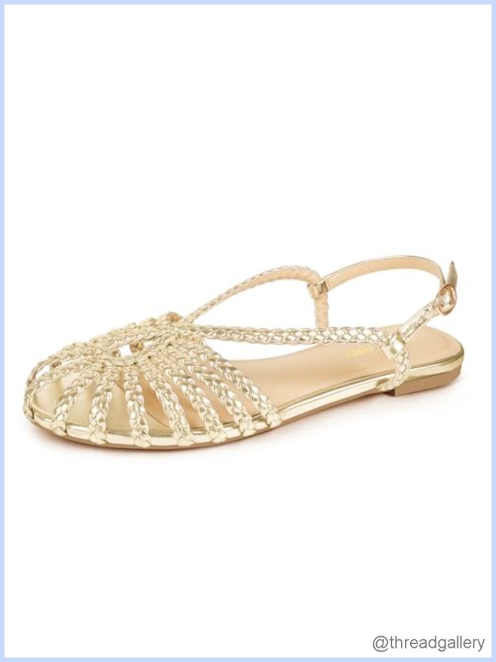 Women's Braided Slingback Flat Sandals Memory Foam Insole Round Toe Buckle